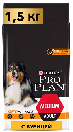 КОРМ PRO PLAN MEDIUM ADULT ДЛЯ ВЗРОСЛЫХ СОБАК СРЕДНИХ ПОРОД, С ВЫСОКИМ СОДЕРЖАНИЕМ КУРИЦЫ